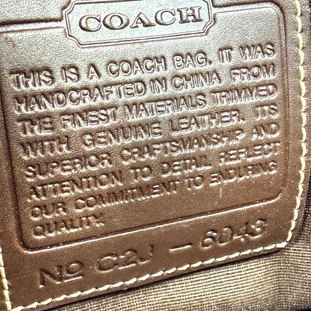 Coach Signature Small Tote Women Small 6043 Brown Khaki Jacquard Leather Bag